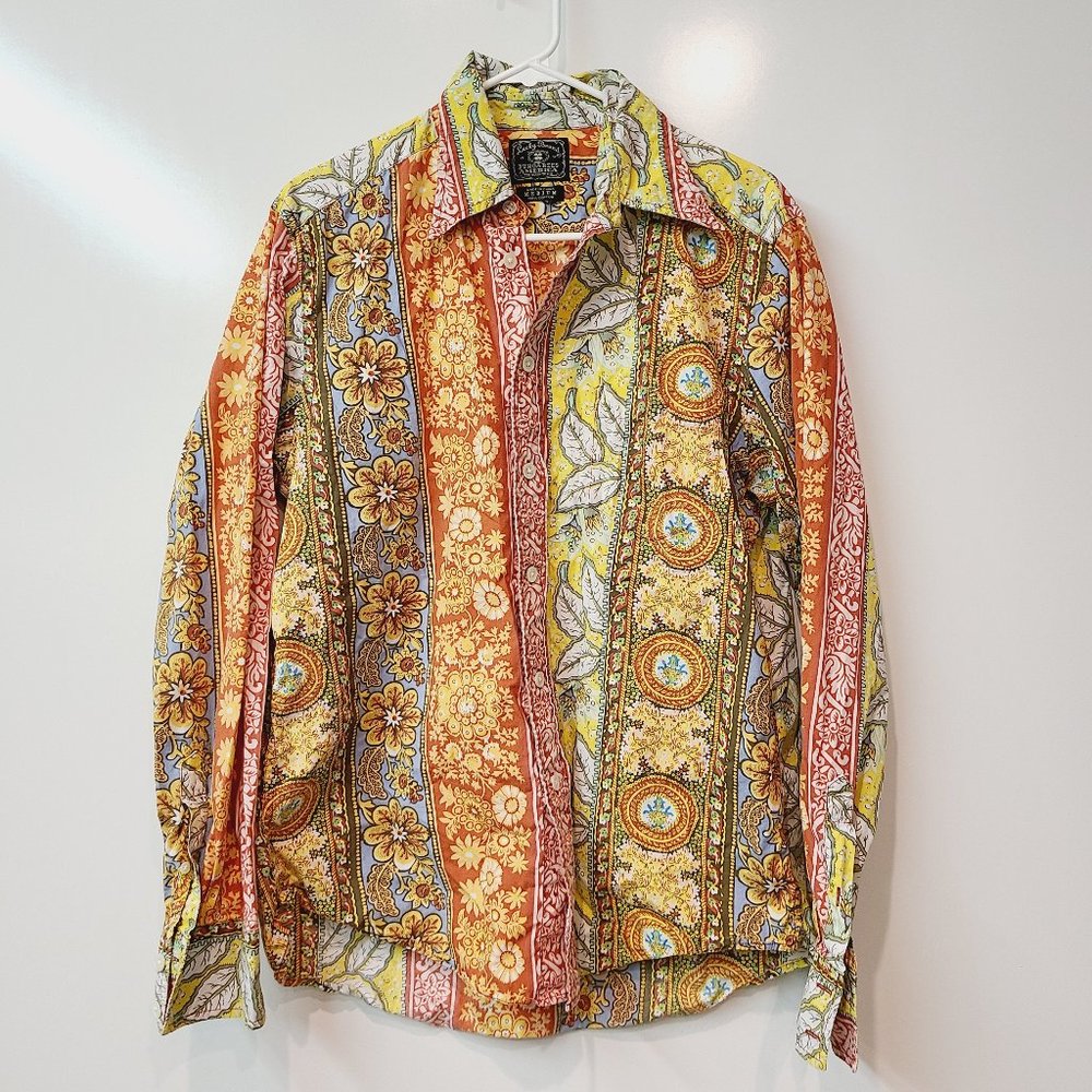 Lucky Brand by Gene Montesano Retro 70's Pattern Button Up Shirt Sz M